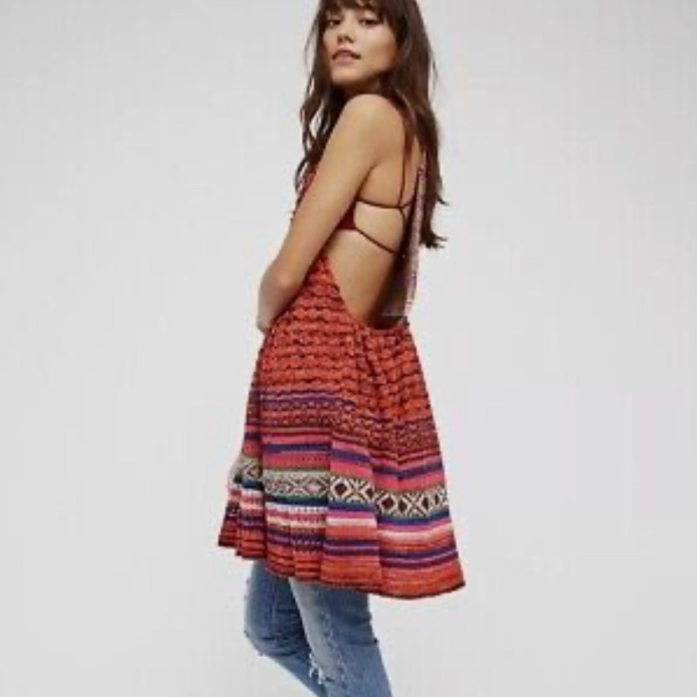 Free People Rare Hearts Knit Crochet Tunic Mini Dress